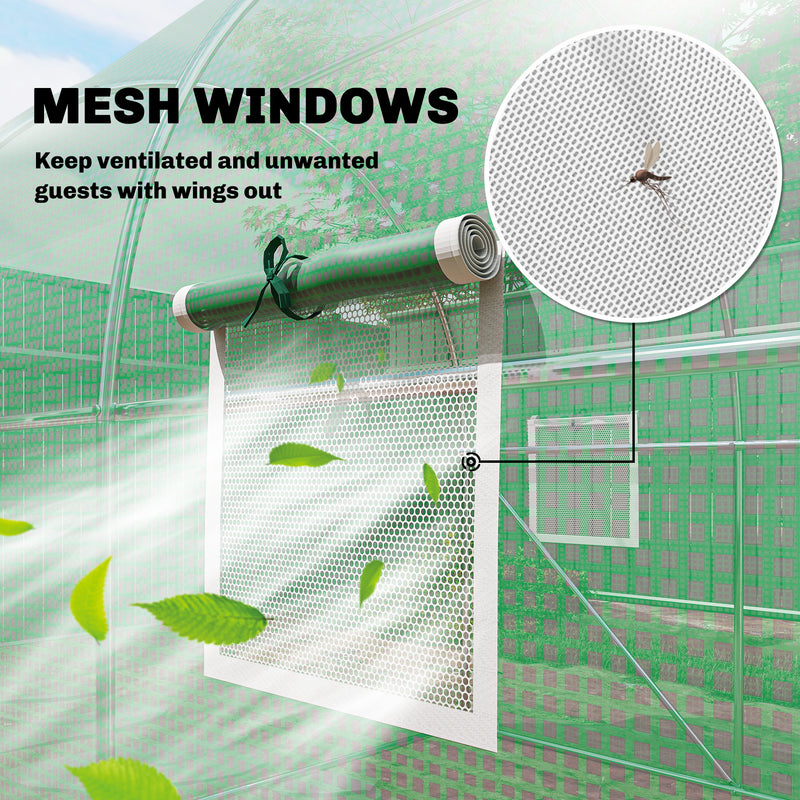 Walk In Polytunnel Greenhouse With Hinged Door And Mesh Windows For Garden Use Green Outsunny