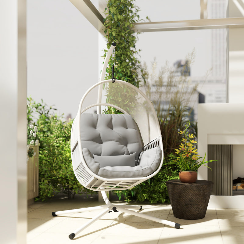 Light Grey Hanging Egg Chair with Stand and Cushions for Garden or Patio by Outsunny