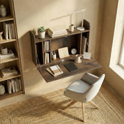 Wall Mounted Folding Desk with Shelves for Space Saving Home Office Dark Brown AOSOM