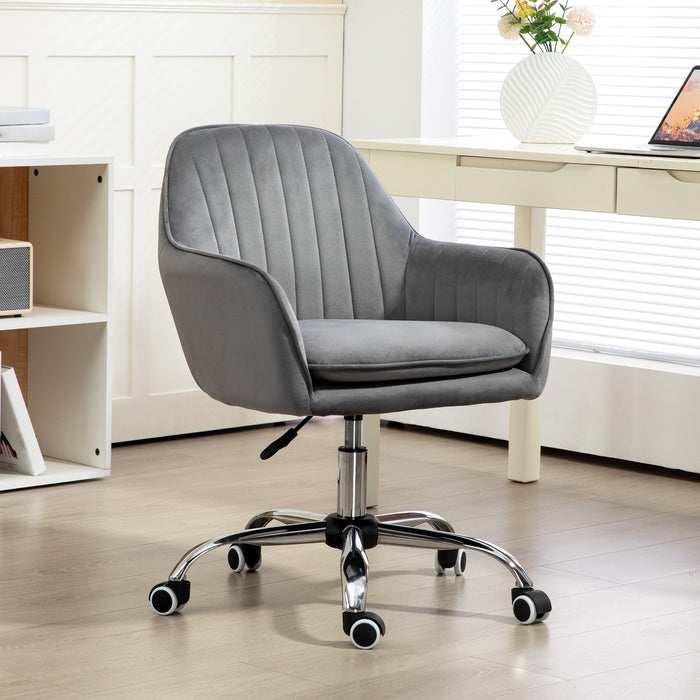 Grey Velvet Swivel Desk Chair with Adjustable Height and Wheels by HOMCOM