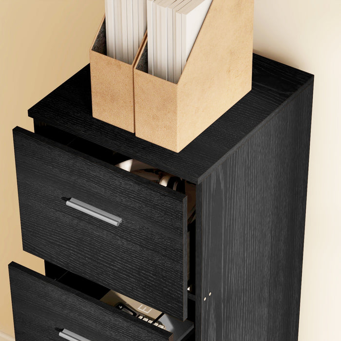 Black 4 Drawer Filing Cabinet With Lock Wood Effect by HOMCOM