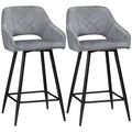 Set of 2 Padded Bar Stools with Backs for Kitchen Island Comfort Grey