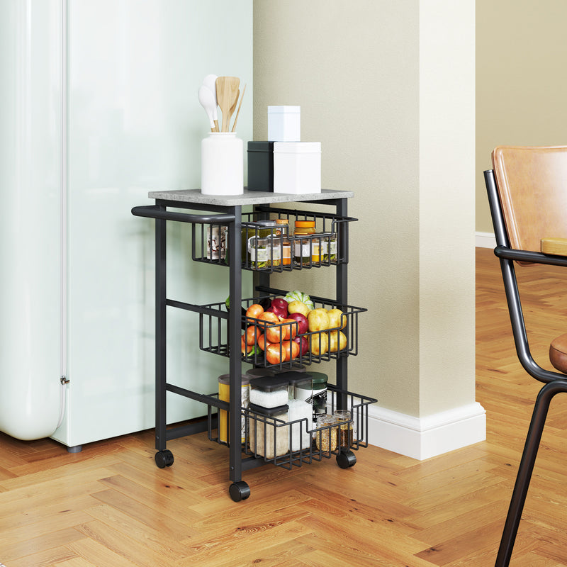 Grey Mobile Kitchen Island with Three Baskets and Brakes by HOMCOM
