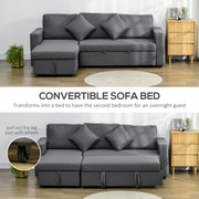 3 Seater Corner Sofa Bed with Storage and Reversible Chaise Lounge for Living Room Dark Grey