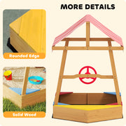 Wooden Kids Sandpit Boat Style with Canopy 4 Seats Rudder and Bottom Liner by AIYAPLAY