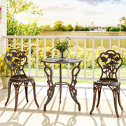 Metal Bistro Set for 2 with Umbrella Hole Ideal for Garden or Patio, Bronze Tone Outsunny