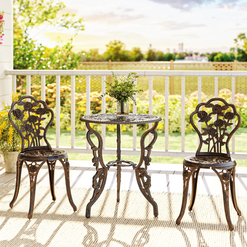 Metal Bistro Set for 2 with Umbrella Hole Ideal for Garden or Patio, Bronze Tone Outsunny