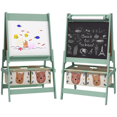 3 in 1 Kids Art Easel with Paper Roll and Storage Shelf for Drawing and Painting, Green