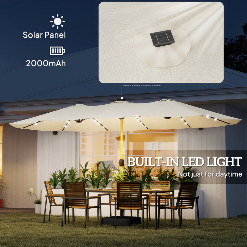 Double Garden Parasol with Lights Extra-Large Double Canopy for Garden Gatherings, Cream White