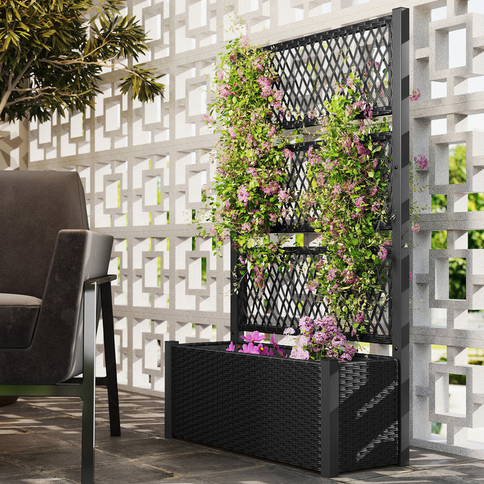 Charcoal Grey Garden Planter Box with Trellis for Climbing Plants and Vegetables by Outsunny