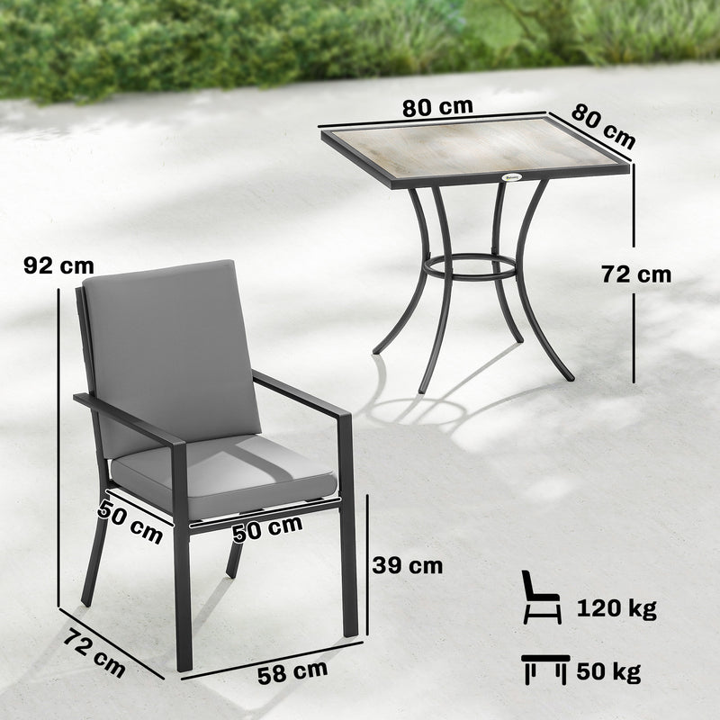 Garden Dining Set for 4 with Cushions and Stackable Chairs for Small Patios or Balconies Grey Wood Effect