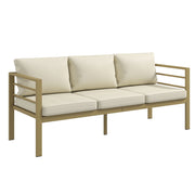 Outsunny Garden Bench with Cushions, 3-Seater Sofa with Backrest, Armrest and Back Cushions, 185 x 66 x 64cm, Cream White AOSOM