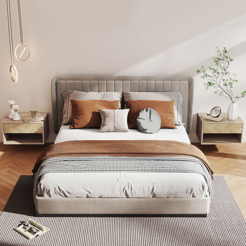 Floating Bedside Tables Set of 2 with Drawer and Shelf for Space Saving Storage Natural Wood AOSOM