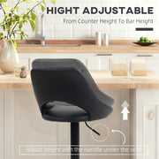 Set of 2 Adjustable Faux Leather Bar Stools With Footrest Ideal for Kitchen Island Black