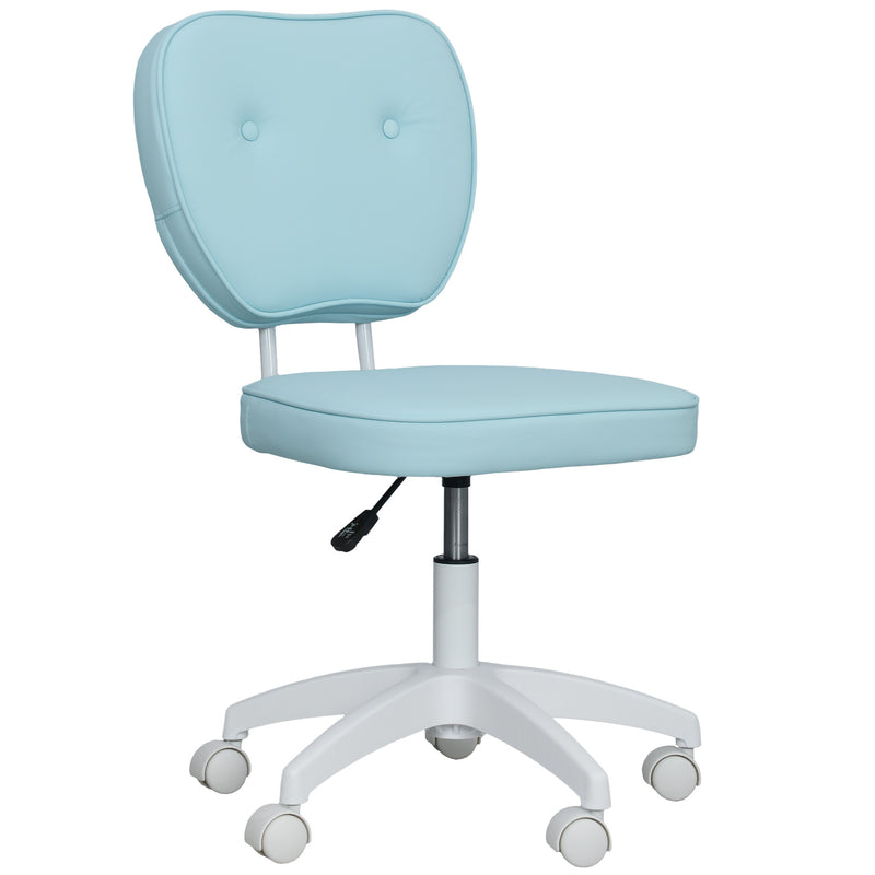 PU Leather Armless Office Chair with Swivel Wheels and Height Adjustment for Home, Blue