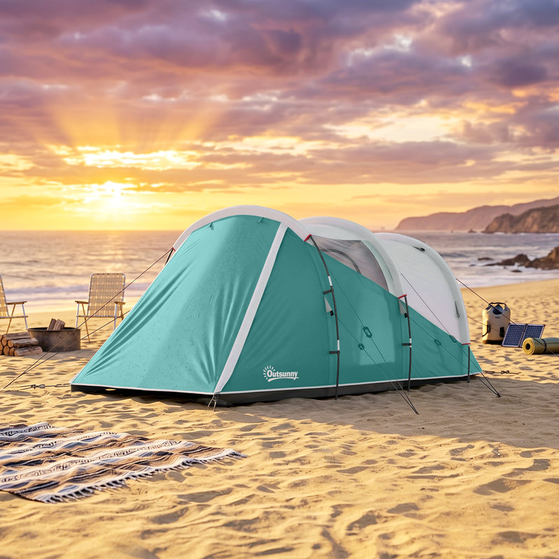 Outsunny Three-Man, 3000mm Water-Resistant Two-Room Tunnel Tent - Green
