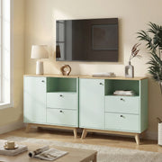 Sideboard with Adjustable Shelves for Organised Storage Light Green and Oak AOSOM