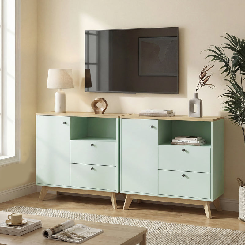Sideboard with Adjustable Shelves for Organised Storage Light Green and Oak AOSOM