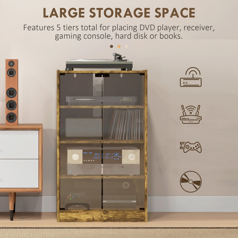 Media Storage Stand with Adjustable Shelves and Glass Doors for Tidy Living Rooms