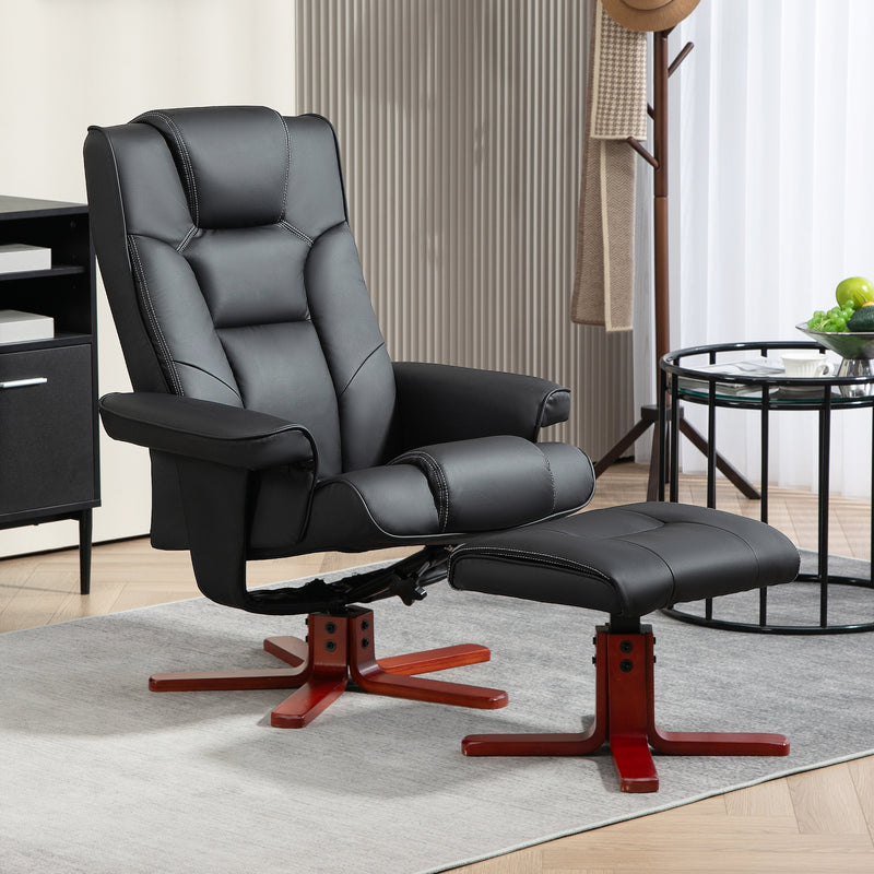 Manual Recliner Armchair with Matching Footstool for Lounge Comfort Black