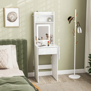 Compact Vanity Desk with LED Mirror Drop Leaf and Storage Shelves for Bedroom, White