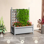 Wooden Raised Garden Planter With Trellis For Climbing Plants Indoor Outdoor Grey Outsunny