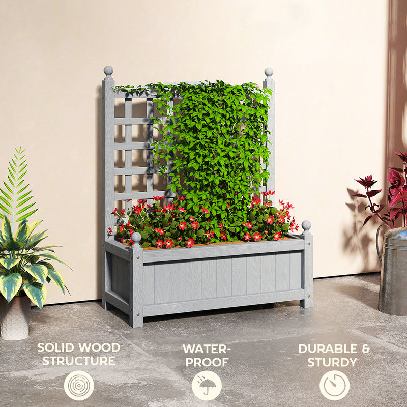 Wooden Raised Garden Planter With Trellis For Climbing Plants Indoor Outdoor Grey Outsunny