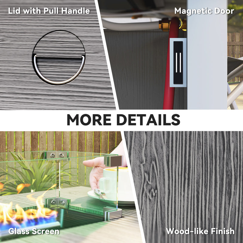 Dark Grey Gas Fire Pit Table 50000 BTU with Glass Screen and Cover for Garden by Outsunny