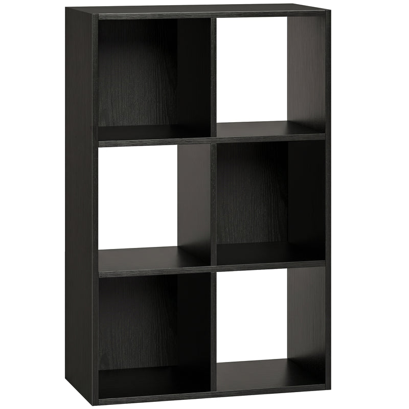 Storage Shelf with 6 Open Compartments for Books and Toys Black Wood Effect AOSOM