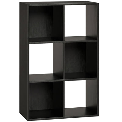 Storage Shelf with 6 Open Compartments for Books and Toys Black Wood Effect AOSOM