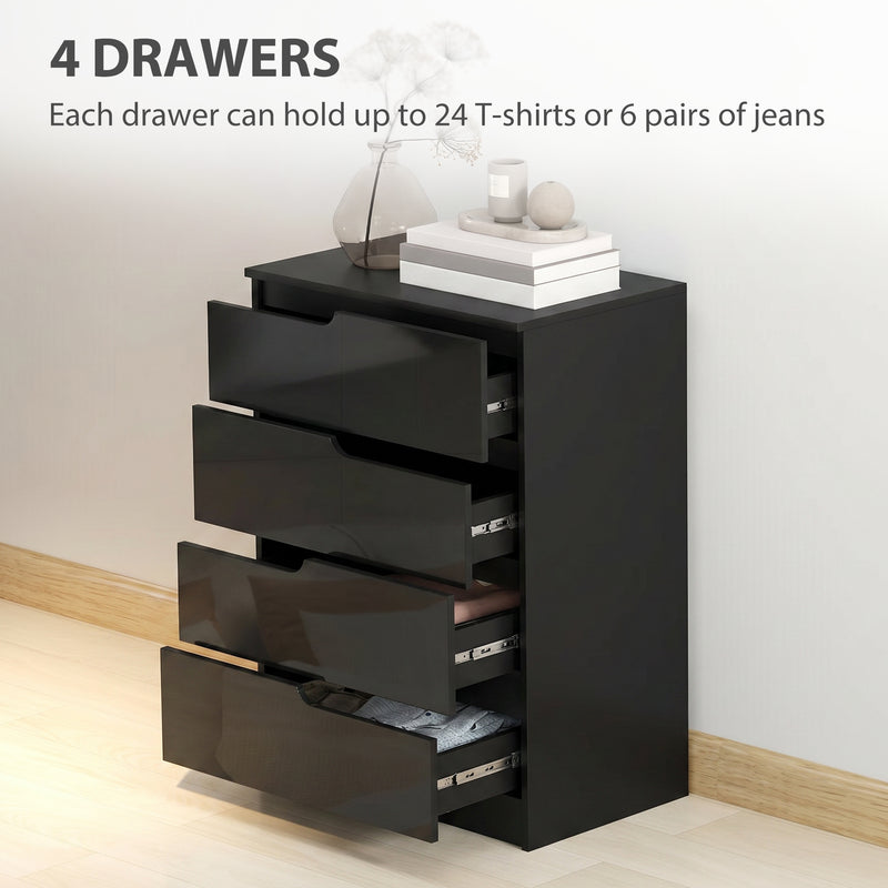 Chest of Drawers with 4 Spacious Drawers for Organised Bedroom Storage High Gloss Black