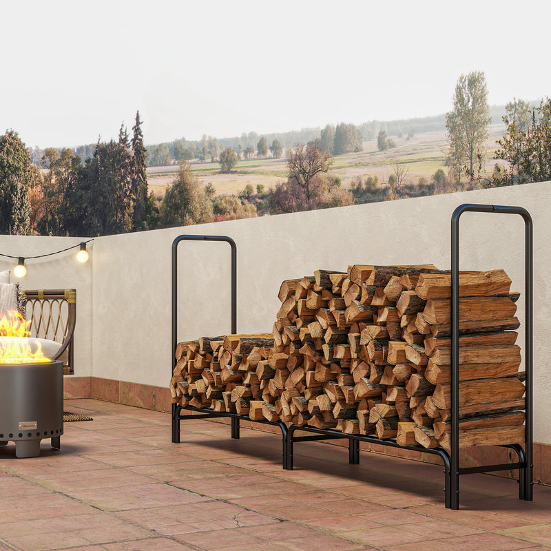 Heavy Duty Metal Firewood Rack With Waterproof Cover For Indoor Or Outdoor Use Dark Green