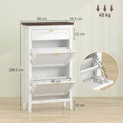 Slim Shoe Storage Cabinet for Narrow Hallways with 2 Flip Drawers and Top Drawer, White Homcom