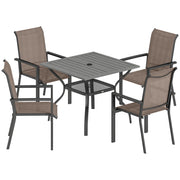 Garden Dining Set for 4 with Stackable Mesh Chairs and Square Table With Umbrella Hole Outsunny