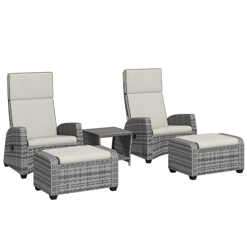 Grey 5 Piece Rattan Garden Lounger Set With Cushions by Outsunny