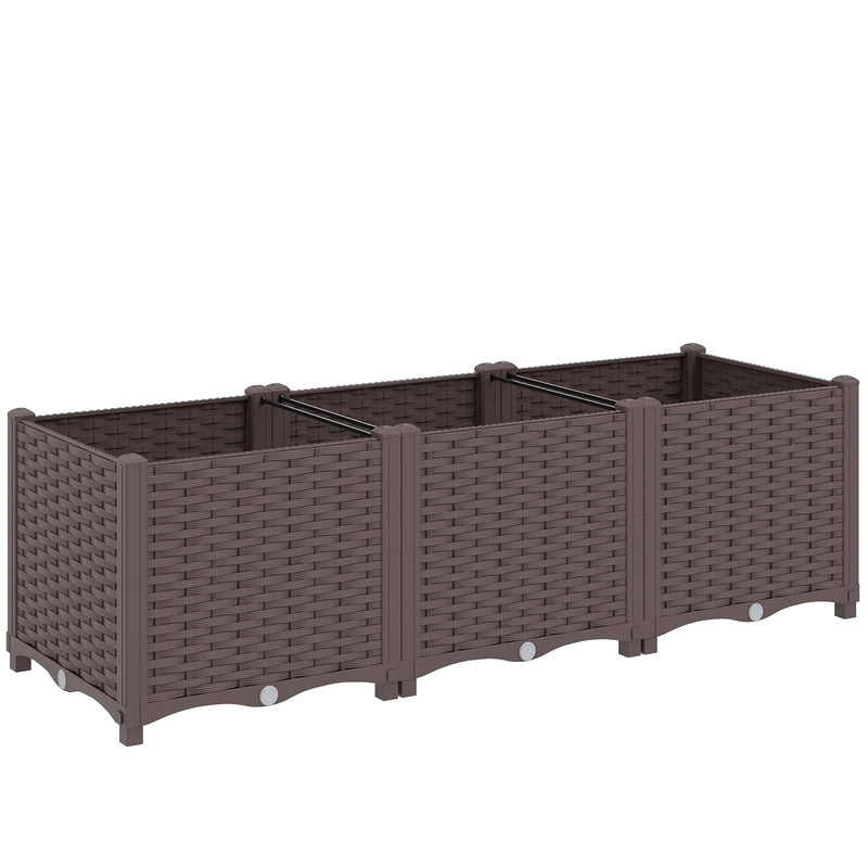 Modular Raised Garden Bed for Small Spaces with Built In Water Reservoir and Drainage, Brown