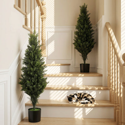 Artificial Cypress Trees Set of 2 for Low Maintenance Front Door Display Green Homcom