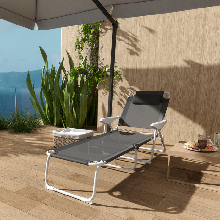 Charcoal Grey Foldable Lounge Chair with Adjustable Backrest and Headrest by Outsunny