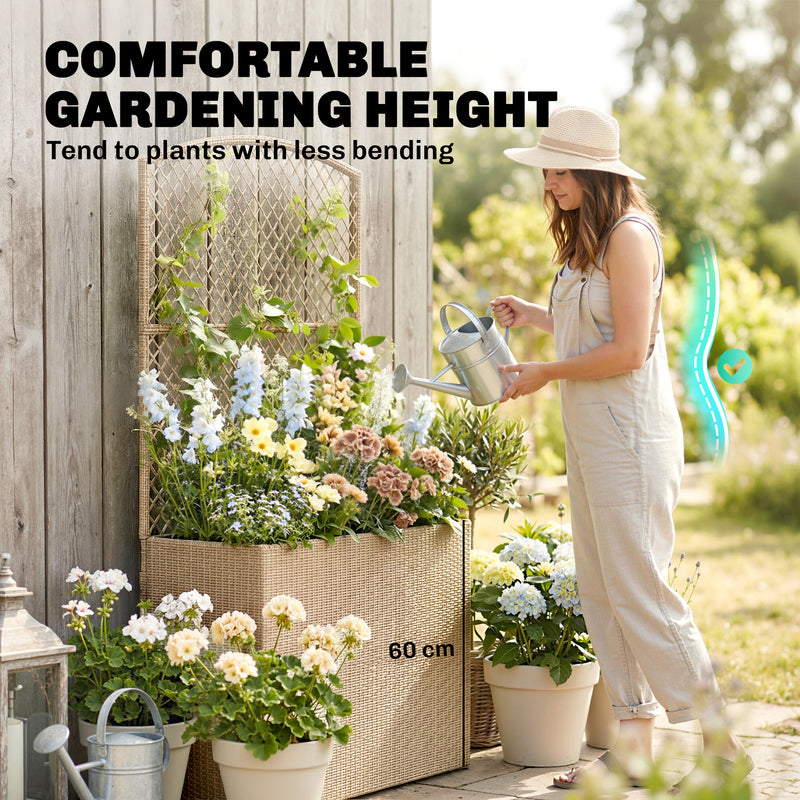 Raised Rattan Planter with Trellis for Upright Gardening and Climbing Plants Light Grey Outsunny