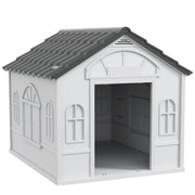 Grey Plastic Dog House for Large Dogs Weather Resistant Indoor and Outdoor Use