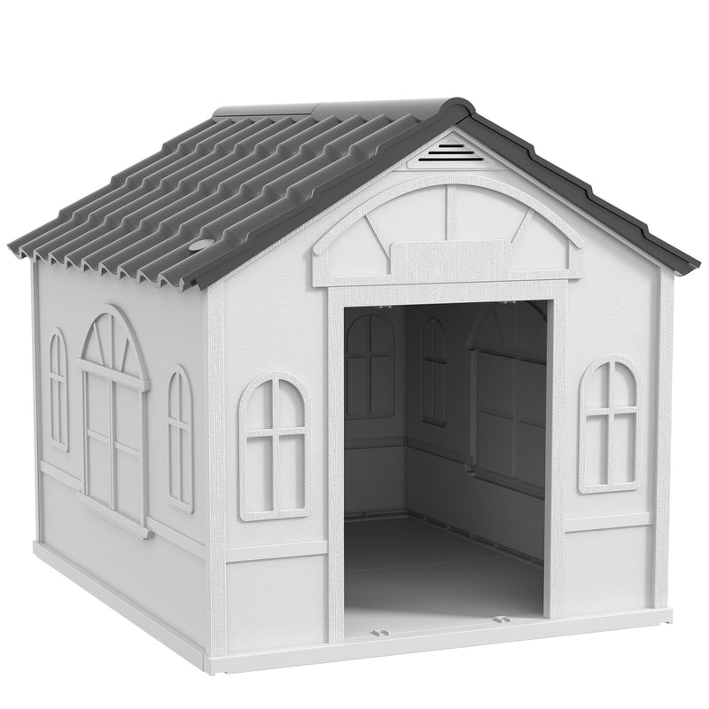 Grey Plastic Dog House for Large Dogs Weather Resistant Indoor and Outdoor Use