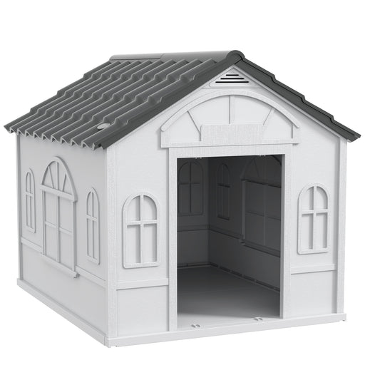Grey Plastic Dog House for Large Dogs Weather Resistant Indoor and Outdoor Use