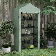 5 Tier Portable Mini Greenhouse with Roll Up Door and Shelves for Indoor Outdoor Use Green
