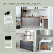 2 in 1 Toddler Kitchen Step Stool with Safety Rail and Chalkboard for Learning, White