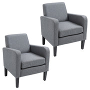 Set of 2 Upholstered Armchairs with Rubber Wood Legs for Lounge or Bedroom Use Grey AOSOM