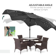 Dark Grey 3m Solar Garden Parasol with LED Lights and Tilt for Outdoor Patio Shade