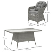 Light Grey 6 Seater Rattan Dining Set With Cushions and Glass Table by Outsunny