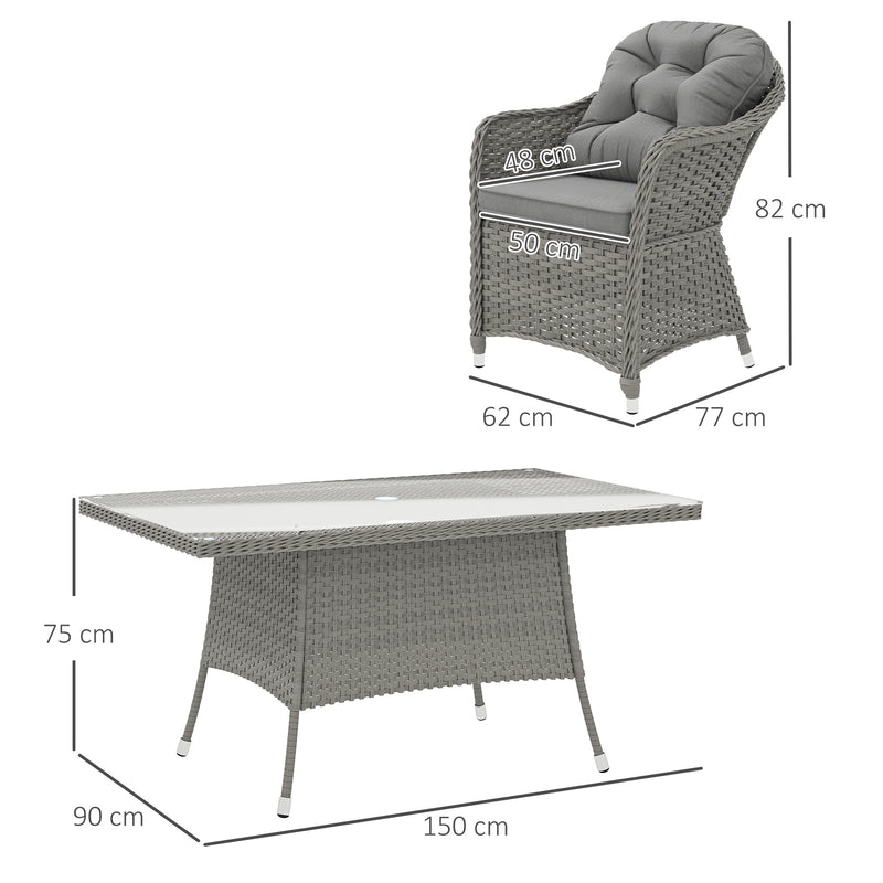 Light Grey 6 Seater Rattan Dining Set With Cushions and Glass Table by Outsunny