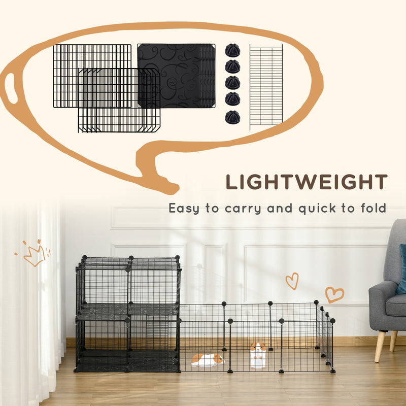 Large Metal Pet Playpen with Door for Guinea Pigs and Small Animals Indoor Use Black AOSOM