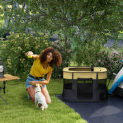 Foldable Portable Dog Playpen with Storage Bag and Ground Stakes for Travel Use Yellow